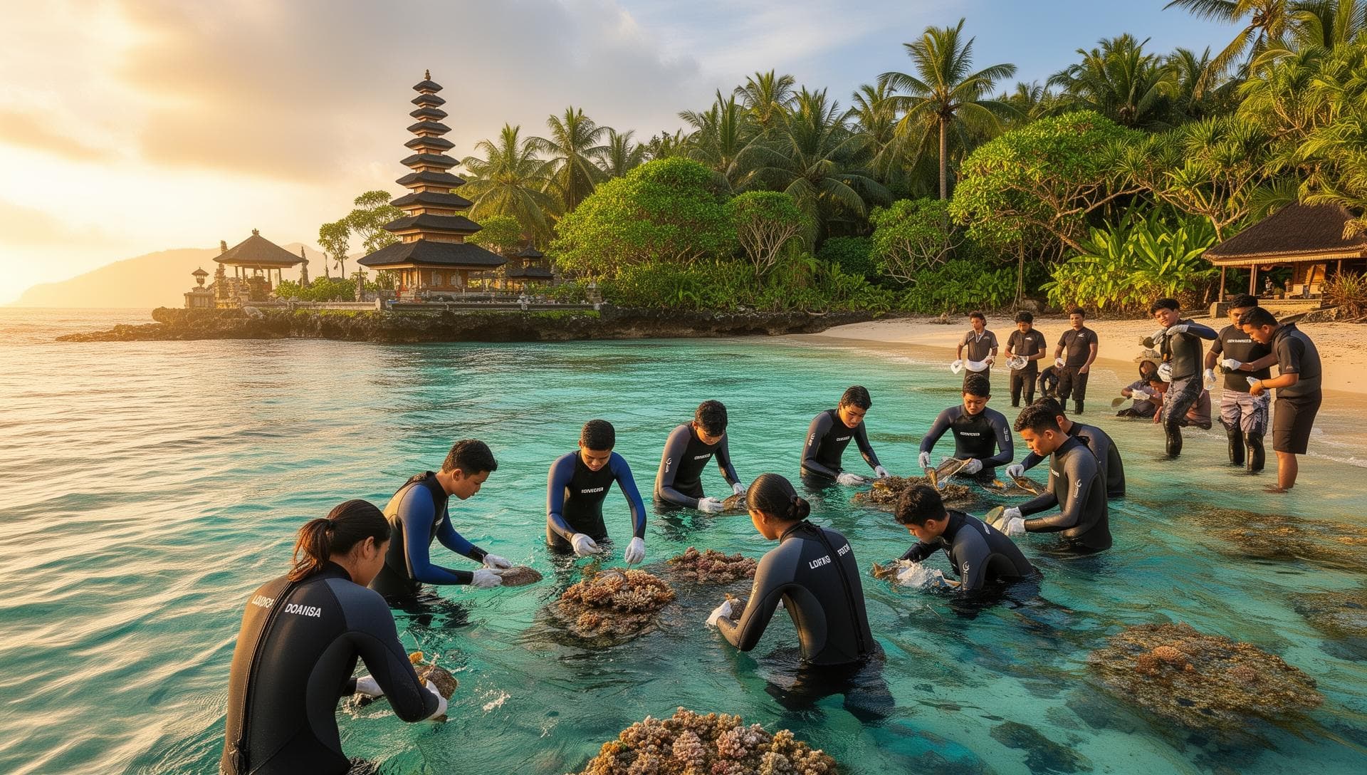 Marine conservation volunteers in Indonesia